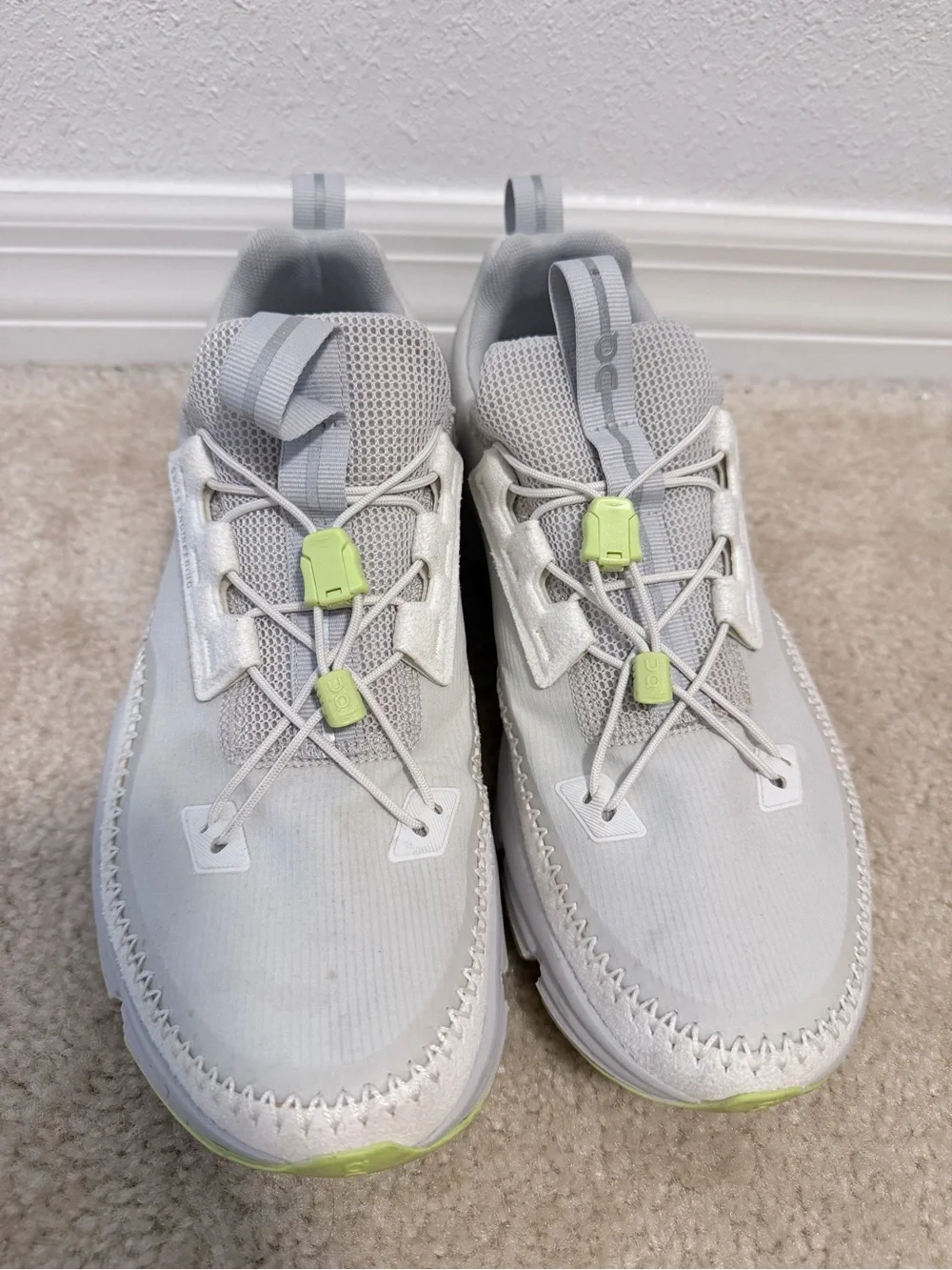 On Running Men's CloudTec Trail Sneaker in Light Grey with Lime Accents